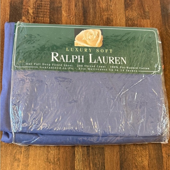 VTG NWT Ralph Lauren Blue Azurite FULL FITTED Sheet Cotton 200